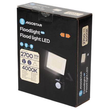 Aigostar - Refletor LED com sensor LED/30W/230V 4000K IP65