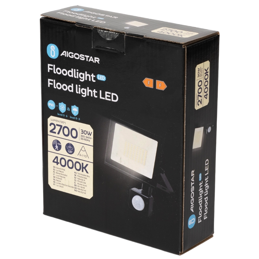 Aigostar - Refletor LED com sensor LED/30W/230V 4000K IP65