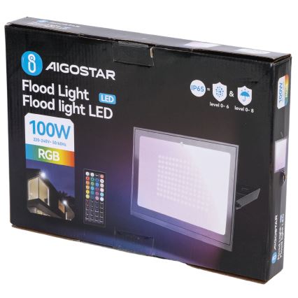Aigostar - Refletor LED RGB regulável/100W/230V IP65 + comando remoto