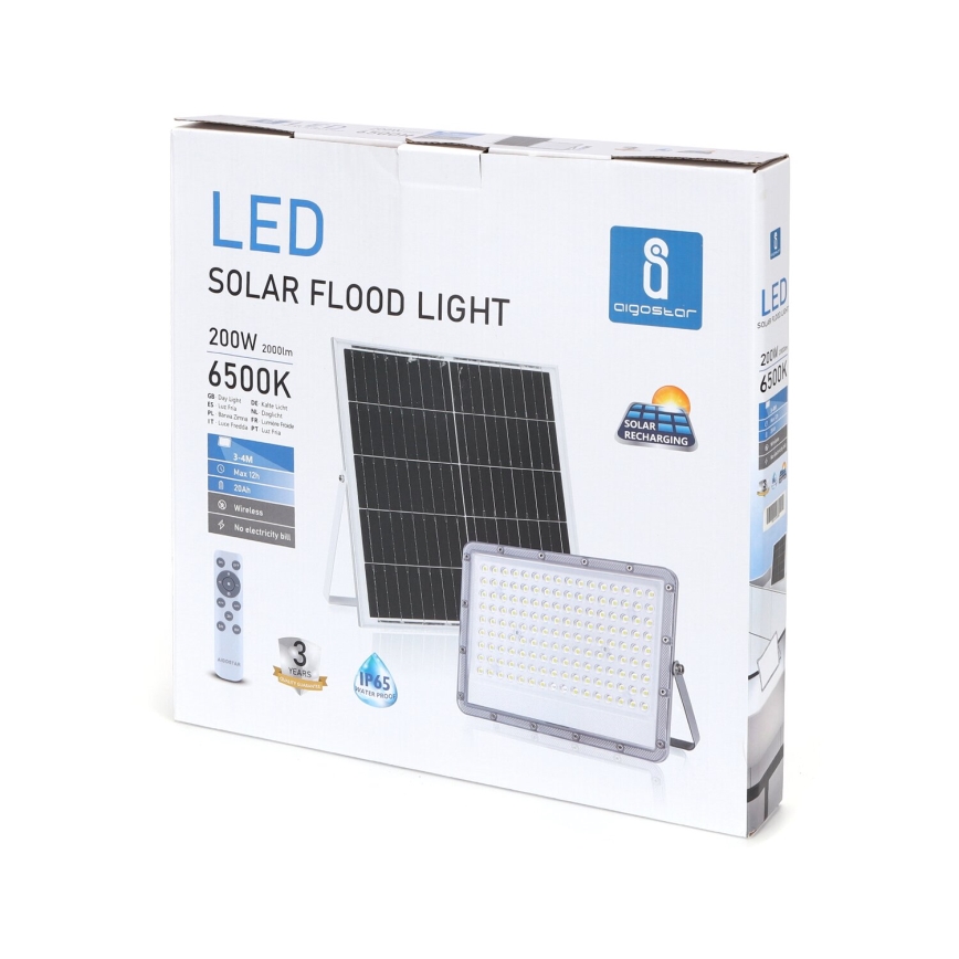 Aigostar - Refletor solar LED dimável LED/200W/3,4V 20000 mAh IP65 + comando à distância