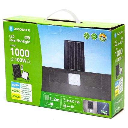 Aigostar - Refletor solar LED dimerizável LED/100W/3,4V 3000/4000/6500K IP66 8000 mAh + controlo remoto