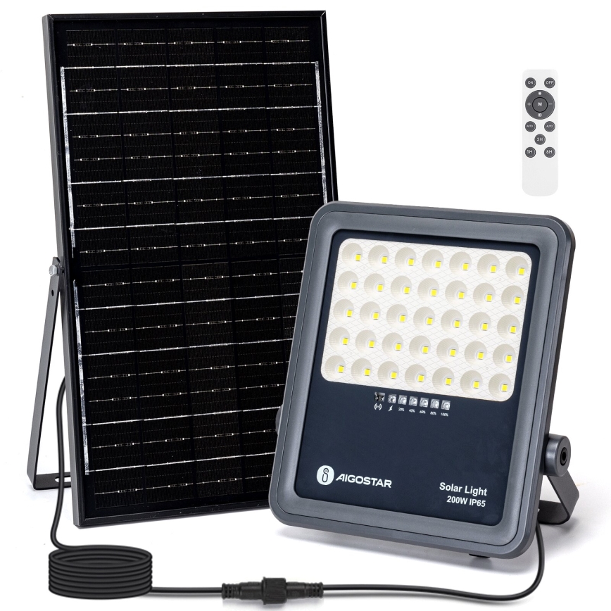 Aigostar - Refletor solar LED dimerizável LED/200W/3,4V IP65 15000 mAh + controlo remoto