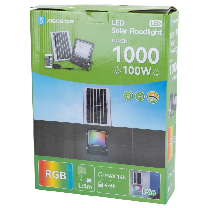 Aigostar - Refletor solar LED RGB regulável LED/100W/3,2V IP66 + controlo remoto