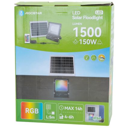 Aigostar - Refletor solar LED RGB regulável LED/150W/3,2V IP66 12000 mAh + controlo remoto