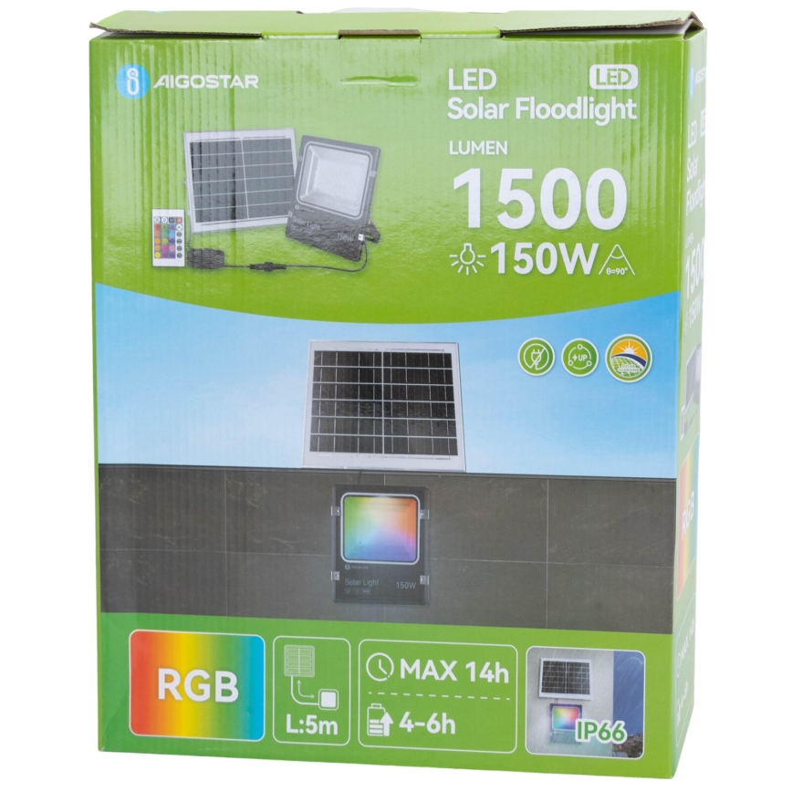 Aigostar - Refletor solar LED RGB regulável LED/150W/3,2V IP66 12000 mAh + controlo remoto