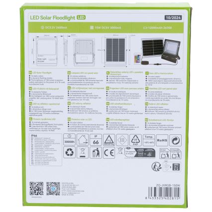 Aigostar - Refletor solar LED RGB regulável LED/150W/3,2V IP66 12000 mAh + controlo remoto