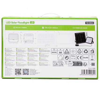 Aigostar - Projetor solar LED RGBW regulável LED/150W/3,4V IP66 12000 mAh + controlo remoto