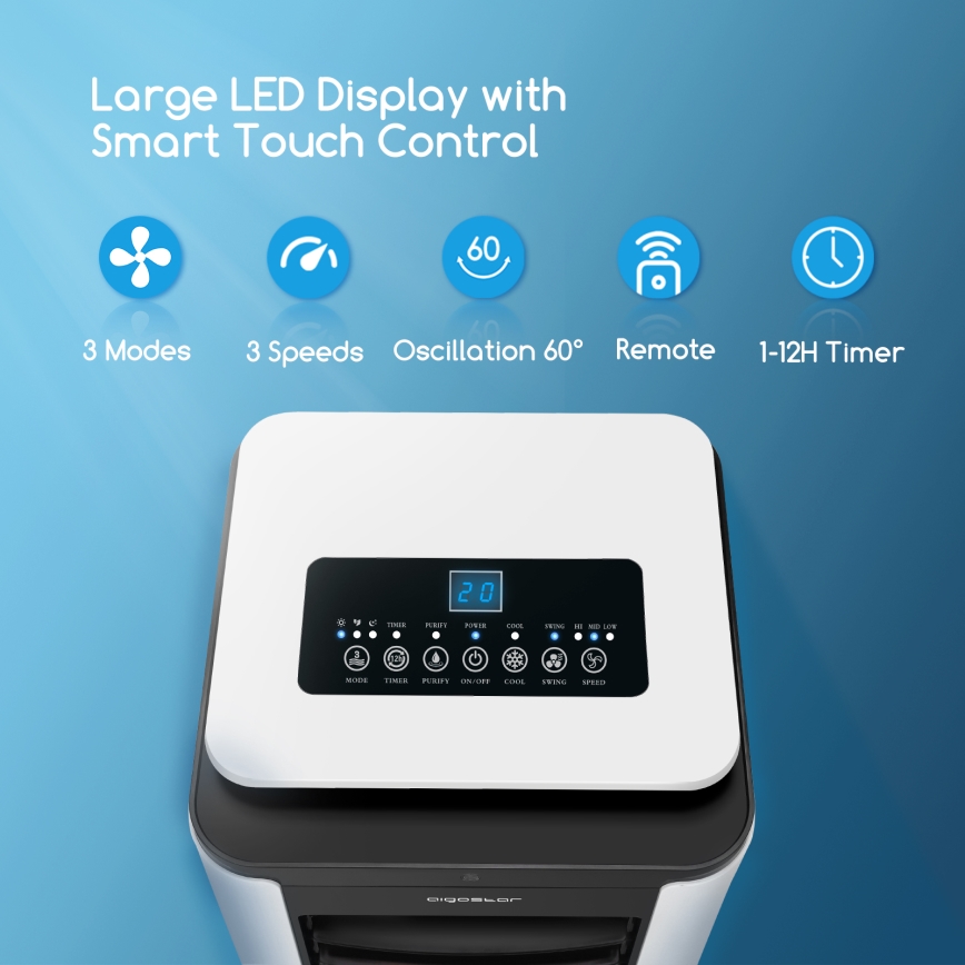 Aigostar - Refrigerador de ar 75W/230V preto/prateado + controlo remoto