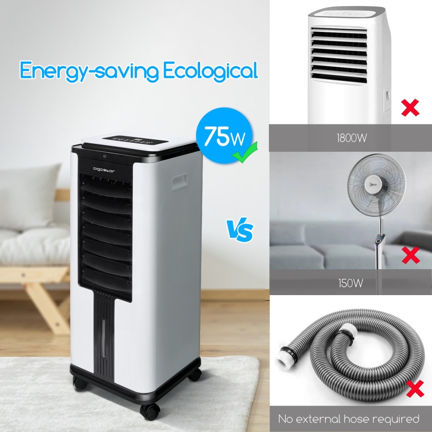 Aigostar - Refrigerador de ar 75W/230V preto/prateado + controlo remoto