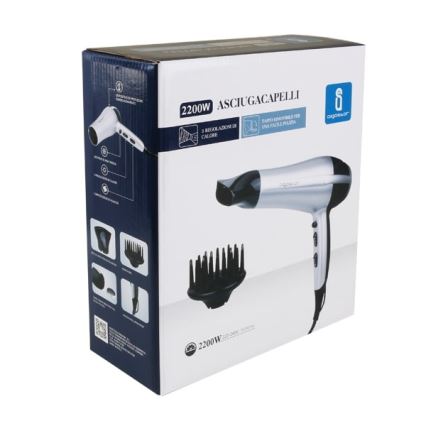 Aigostar - Secador de cabelo 2200W/230V prateado/preto