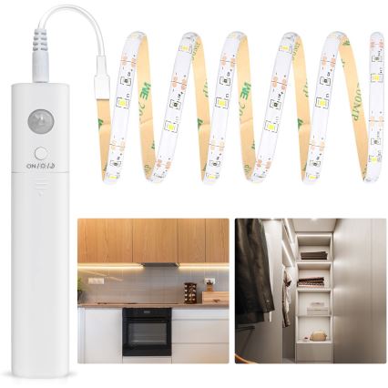 Aigostar - Tira LED com regulação e sensor 1m LED/2W/4xAAA 3000K IP65