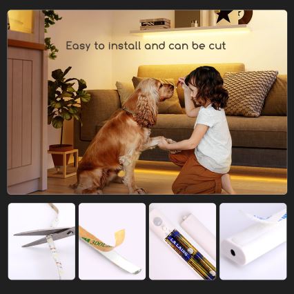 Aigostar - Tira LED com regulação e sensor 1m LED/2W/4xAAA 3000K IP65