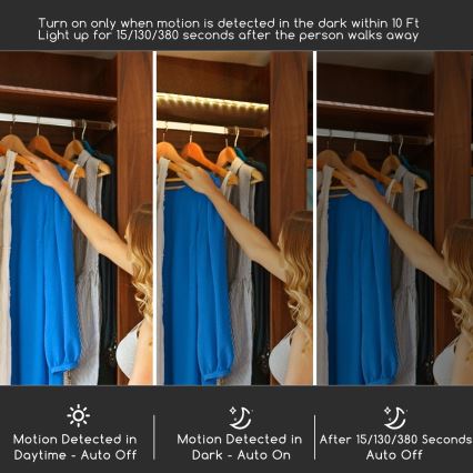 Aigostar - Tira LED com regulação e sensor 1m LED/2W/4xAAA 3000K IP65