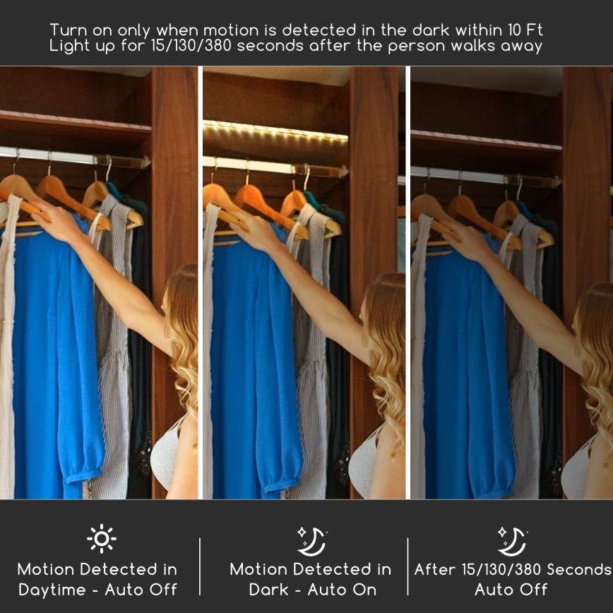 Aigostar - Tira LED com regulação e sensor 1m LED/2W/4xAAA 3000K IP65