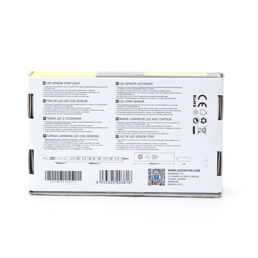 Aigostar - Tira LED com regulação e sensor 1m LED/2W/4xAAA 3000K IP65