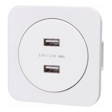Aigostar - Tomada de alimentação USB com moldura 2x USB-A branca