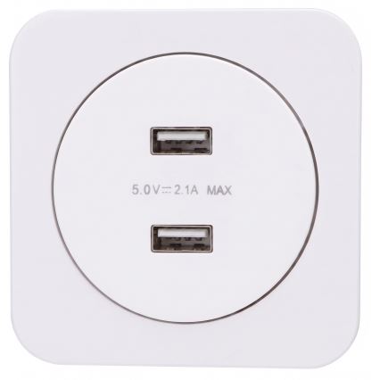 Aigostar - Tomada de alimentação USB com moldura 2x USB-A branca