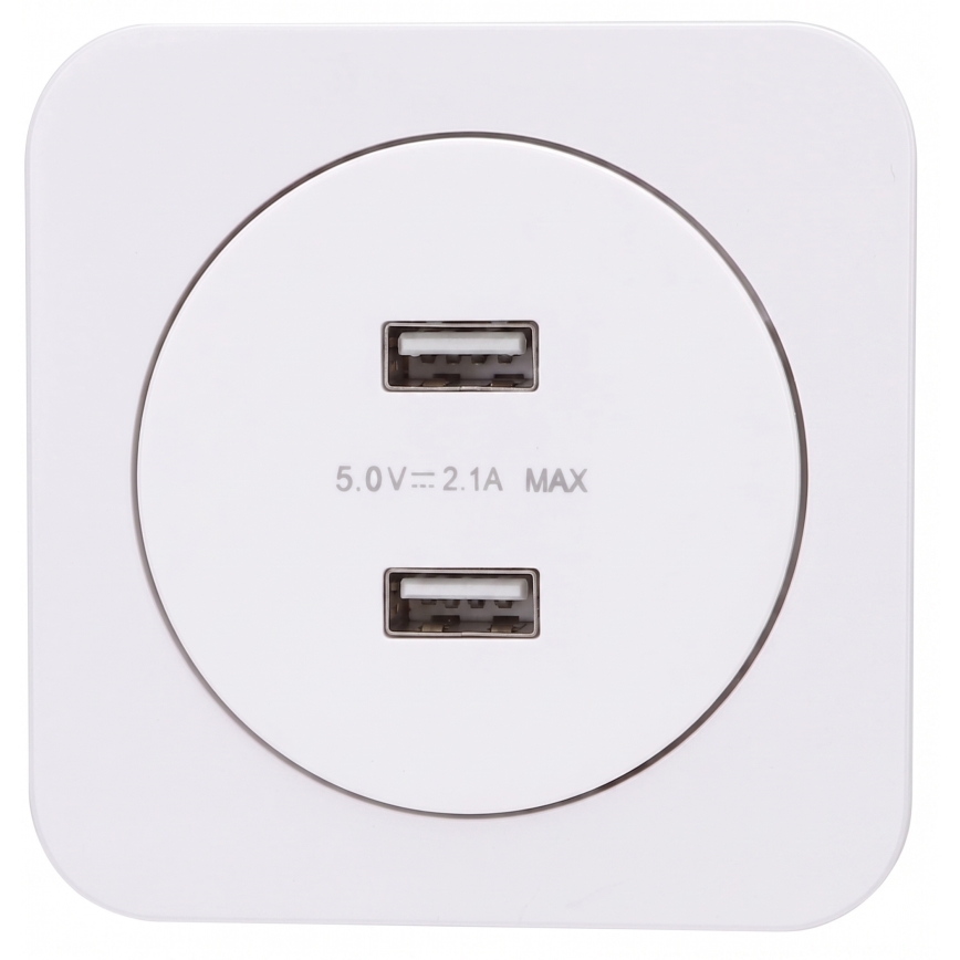 Aigostar - Tomada de alimentação USB com moldura 2x USB-A branca