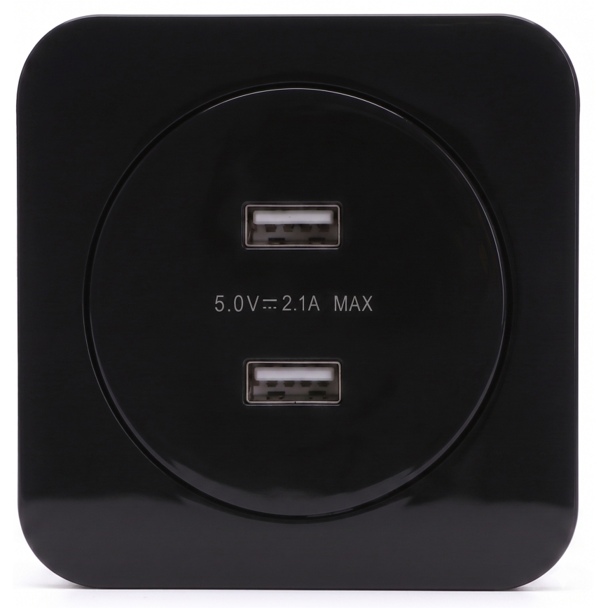 Aigostar - Tomada de alimentação USB com moldura, 2x USB-A, preta