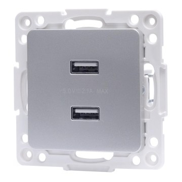 Aigostar - Tomada de alimentação USB sem moldura 2x USB-A prateada