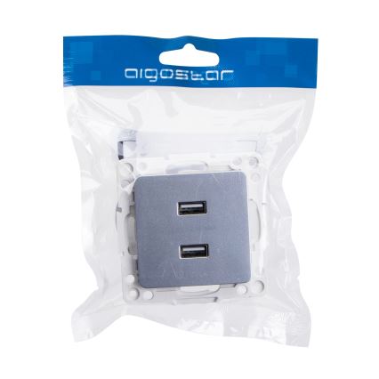 Aigostar - Tomada de alimentação USB sem moldura 2x USB-A prateada