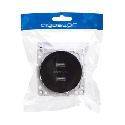 Aigostar - Tomada de alimentação USB sem moldura 2x USB-A, preta