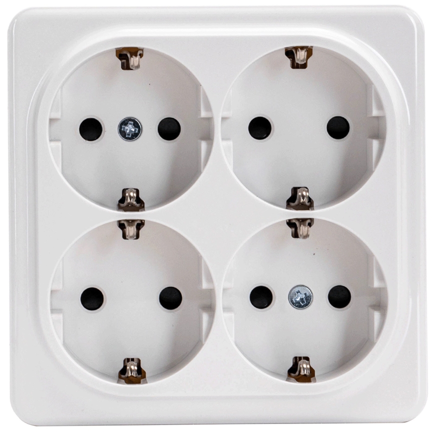 Aigostar - Tomada de parede doméstica quádrupla SCHUKO 250 V branca