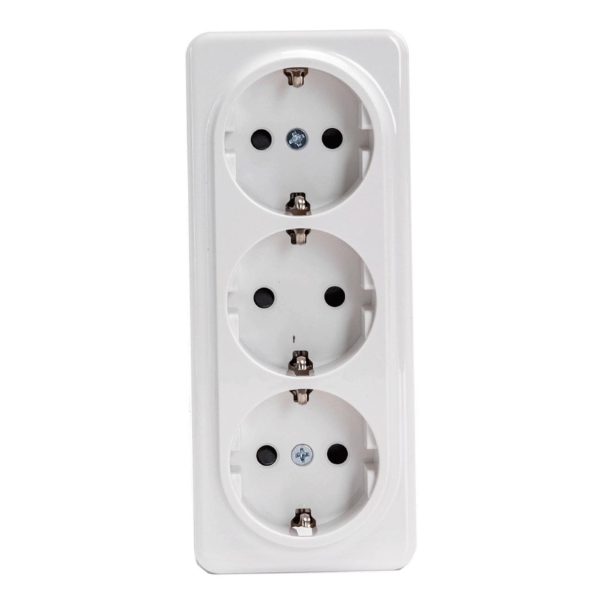Aigostar - Tomada de parede doméstica tripla SCHUKO 250V branca