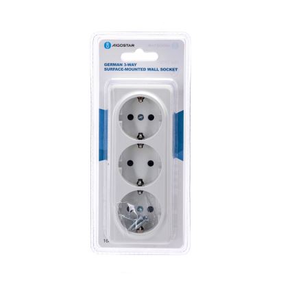 Aigostar - Tomada de parede doméstica tripla SCHUKO 250V branca