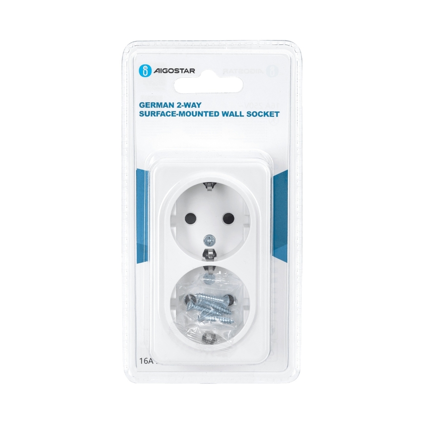 Aigostar - Tomada de parede dupla para uso doméstico SCHUKO 250V branca