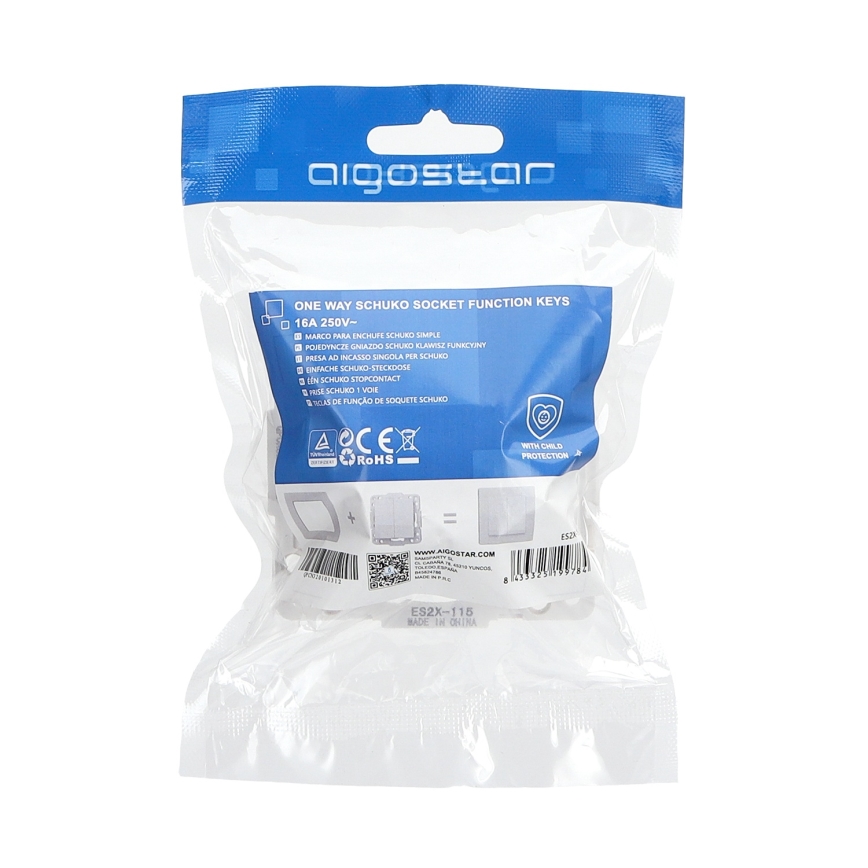 Aigostar - Tomada de parede sem moldura SCHUKO 250V branca