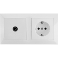 Aigostar - Tomada de TV e tomada SCHUKO 230 V com moldura, branca