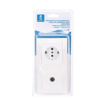 Aigostar - Tomada de TV e tomada SCHUKO 230 V com moldura, branca