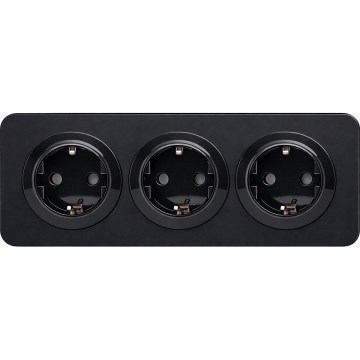 Aigostar - Tomada doméstica com moldura, 3x SCHUKO, 250V/16A, preta