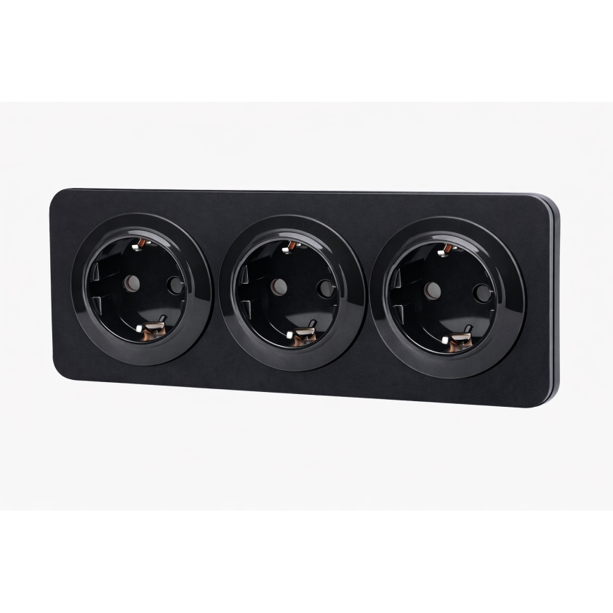 Aigostar - Tomada doméstica com moldura, 3x SCHUKO, 250V/16A, preta
