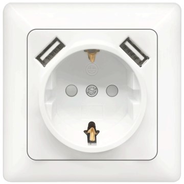 Aigostar - Tomada doméstica SCHUKO 250V + 2x USB com moldura branca