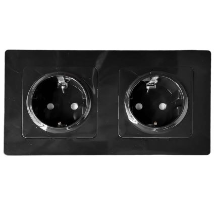 Aigostar - Tomada dupla doméstica com moldura SCHUKO 230V/16A preta
