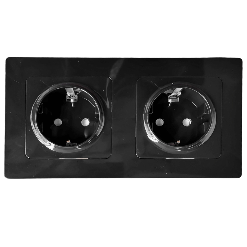 Aigostar - Tomada dupla doméstica com moldura SCHUKO 230V/16A preta