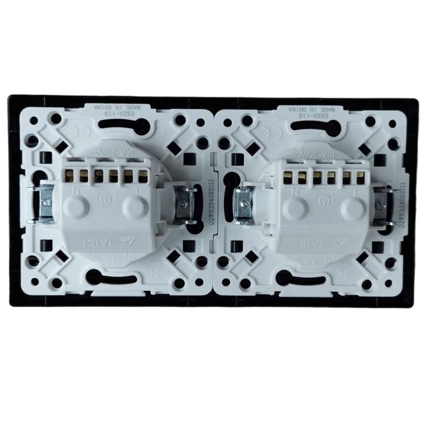 Aigostar - Tomada dupla doméstica com moldura SCHUKO 230V/16A preta