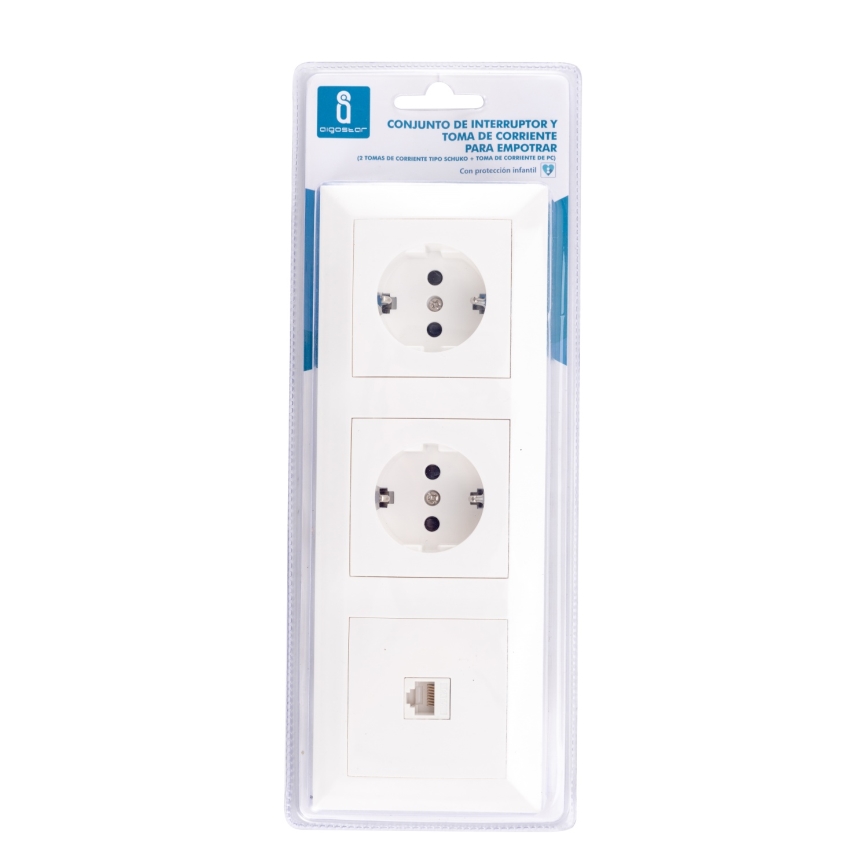 Aigostar - Tomada Ethernet e 2x tomadas SCHUKO com moldura branca