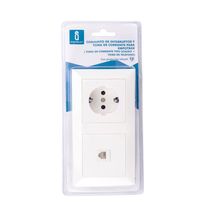 Aigostar - Tomada Ethernet e tomada SCHUKO com moldura, branca