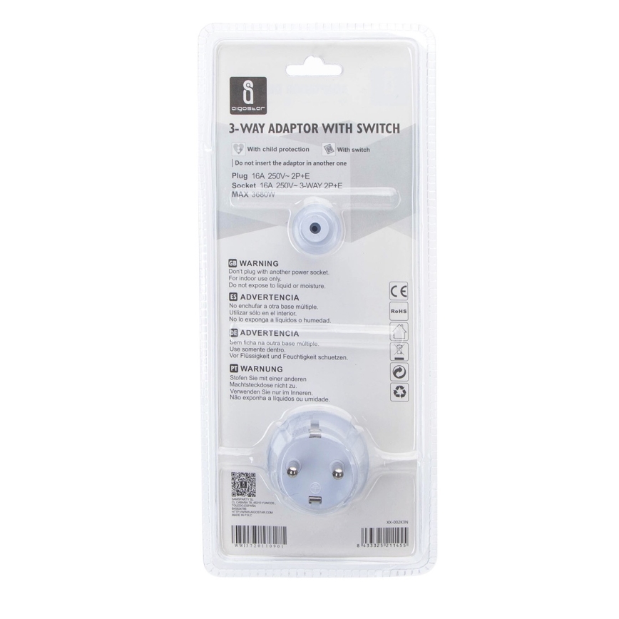 Aigostar - Tomada múltipla com interruptor 3x16A/230V SCHUKO