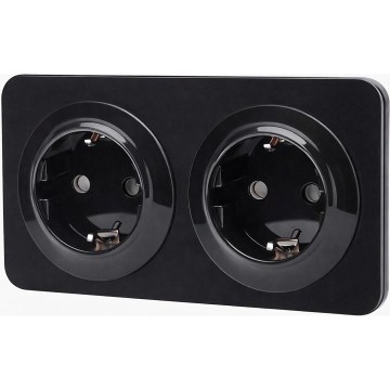 Aigostar - Tomada residencial com moldura, 2x SCHUKO 250V/16A, preta