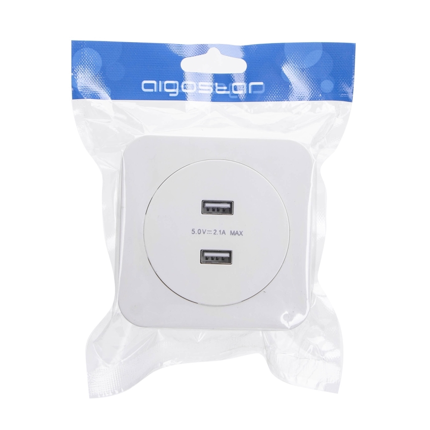 Aigostar - Tomada USB de alimentação com moldura, 2x USB-A, branca