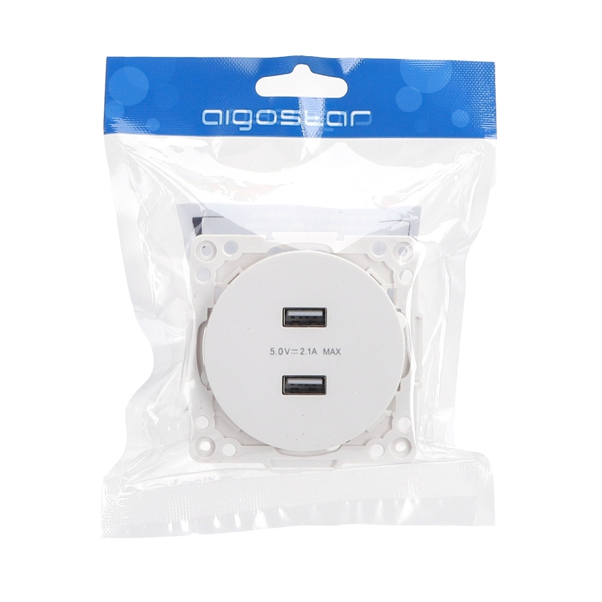 Aigostar - Tomada USB sem moldura, 2x USB-A, branca