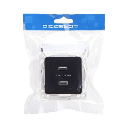 Aigostar - tomada USB sem moldura 2x USB-A preta