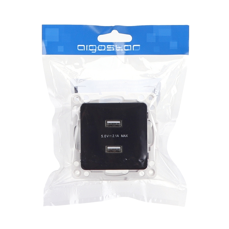 Aigostar - tomada USB sem moldura 2x USB-A preta