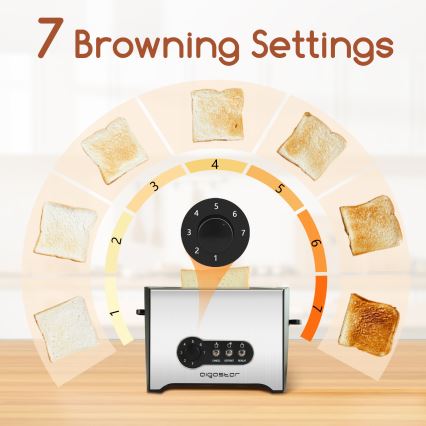 Aigostar - Torradeira com 2 espaços 900W/230V cromado mate