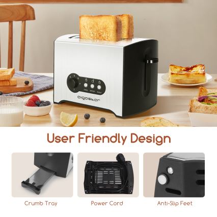 Aigostar - Torradeira com 2 espaços 900W/230V cromado mate