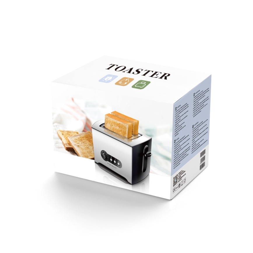 Aigostar - Torradeira com 2 espaços 900W/230V cromado mate